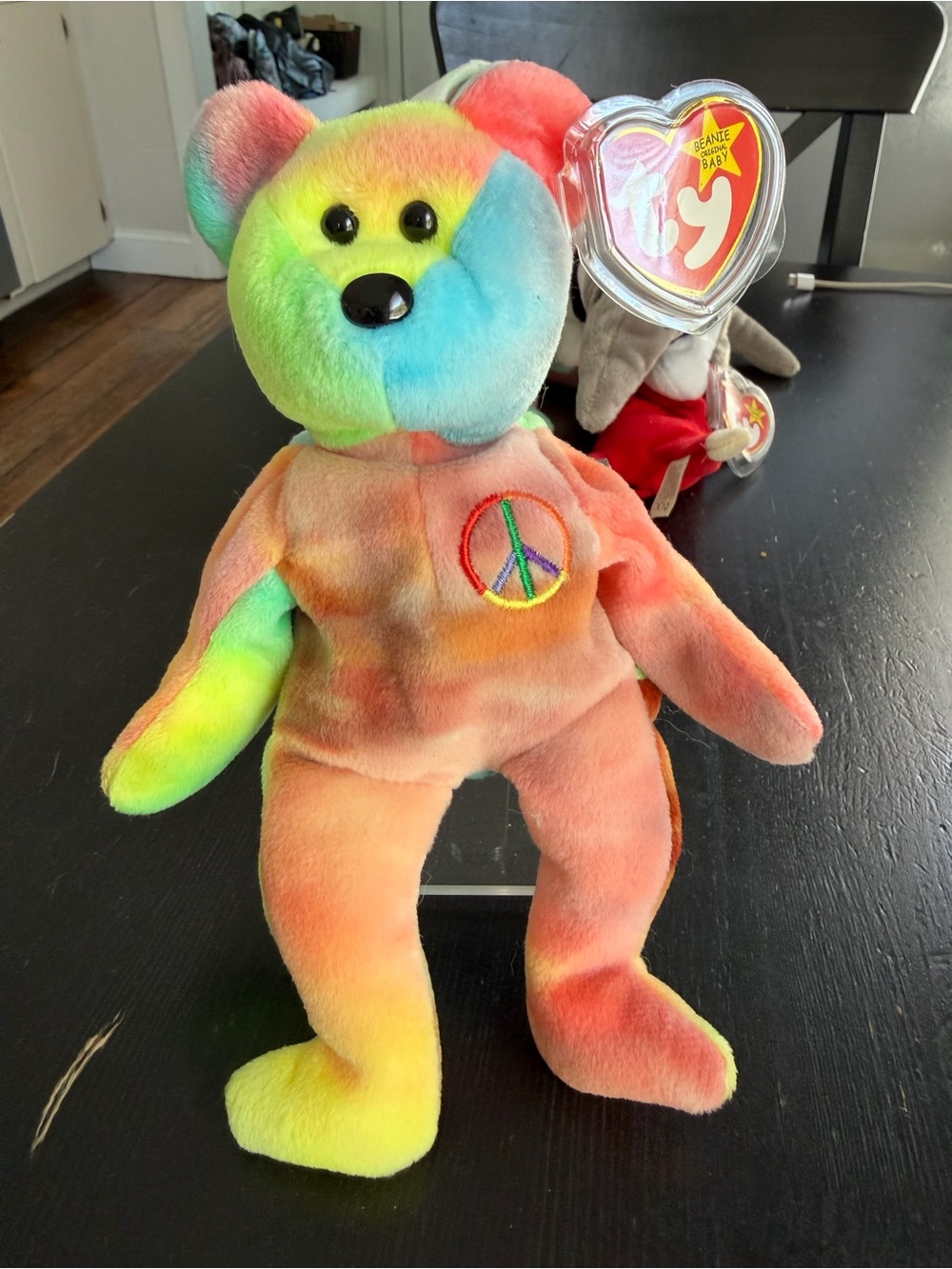 Ty Tie-Dye Peace Bear Beanie Baby - Rainbow Colors